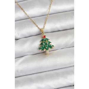 316l Çelik Zincir Gold Renk Çam Ağacı Model Yılbaşı Temalı Kadın Kolye