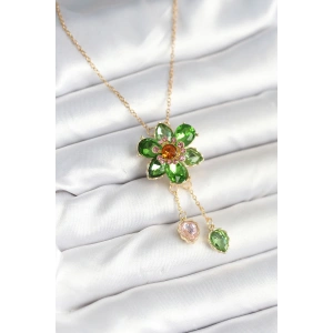 316l Çelik Zincir Gold Renk Çiçek Model Sallantılı Kadın Kolye