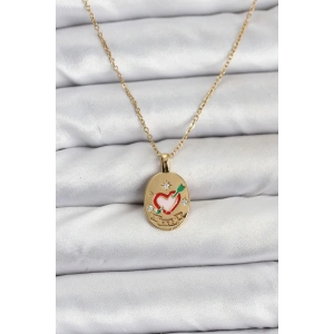 316l Çelik Zincir Gold Renk Kalp Figürlü Kadın Kolye
