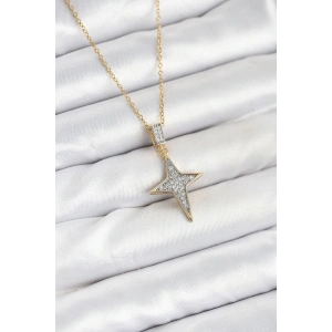 316l Çelik Zincir Gold Renk Kutup Yıldızı Model Zirkon Taşlı Kadın Kolye