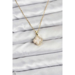 316l Çelik Zincir Gold Renk Sedefli Yonca Kadın Kolye