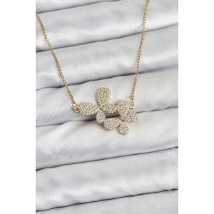 316l Çelik Zincir Gold Renk Zirkon Taşlı Kelebek Model Kadın Kolye