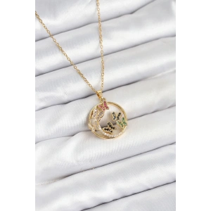 316L Çelik Zincir Gold Renk Zirkon Taşlı Kelebekli Kadın Kolye