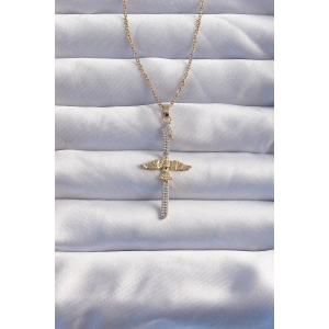 316l Çelik Zincir Gold Renkli Zirkon Taşlı Anka Kuşu Kolye