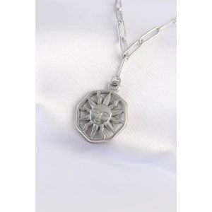 316l Çelik Zincir Gümüş Renk Güneş Kolye