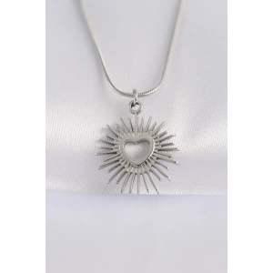 316l Çelik Zincir Gümüş Renk Kalp Güneşi Tasarımlı Kolye