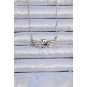 316L Çelik Zincir Gümüş Renk Kanatlı Tektaş Kolye