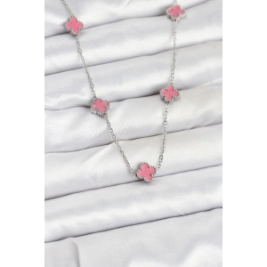 316L Çelik Zincir Gümüş Renk Pembe Baby Boy Yonca Kadın Kolye