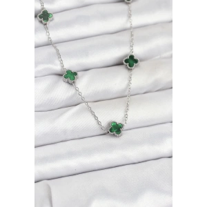 316l Çelik Zincir Gümüş Renk Yeşil Baby Boy Yonca Kadın Kolye