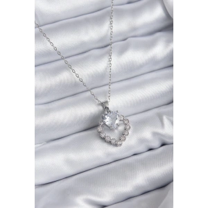 316L Çelik Zincir Gümüş Renk Zirkon Taşlı Kalp Model Kadın Kolye