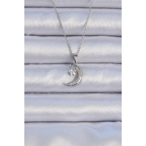 316L Çelik Zincir Gümüş Renk Zirkon Taşlı Sallantılı Ay Yıldız Kolye