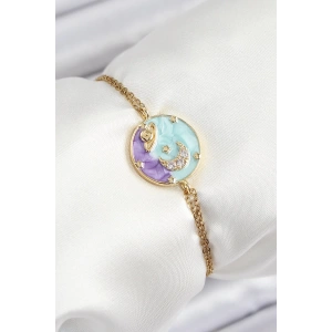 316L Çelik Zincir Mineli Sanatsal Portre Zirkon Taşlı Gezegen Model Gold Renk Kadın Bileklik