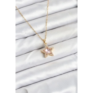 316l Çelik Zincir Pembe Taşlı Yıldız Model Kadın Kolye