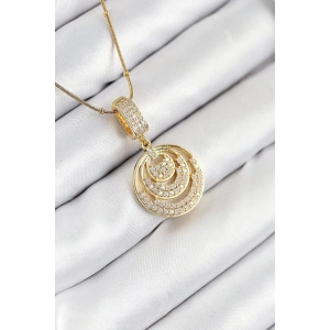 316L Çelik Zirkon Taşlı Çember Model Gold Renk Kadın Kolye