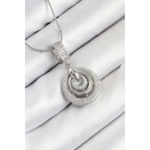 316L Çelik Zirkon Taşlı Çember Model Gümüş Renk Kadın Kolye