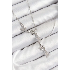 316l Çelik Zirkon Taşlı Çiçek Model Gümüş Renk Kadın Kolye