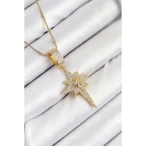 316L Çelik Zirkon Taşlı Kutup Yıldızı Model Gold Renk Kadın Kolye