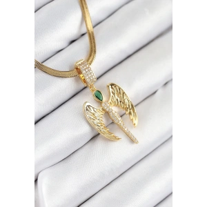 316L Çelik Zirkon Taşlı Melek Model Gold Renk Kadın Kolye