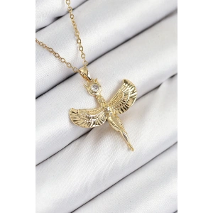 316L Çelik Zirkon Taşlı Melek Model Gold Renk Kadın Kolye