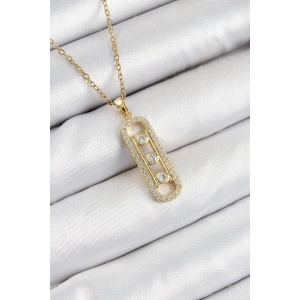 316L Çelik Zirkon Taşlı Messika Model Gold Renk Kadın Kolye