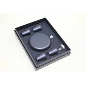 4 Shot Bardaklı Matara Seti Yuvarlak Siyah