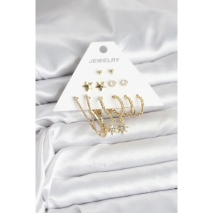 6 Çift Kadın Küpe Seti Gold Renk