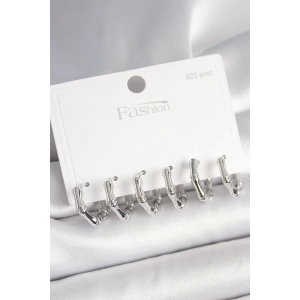 925 Ayar Gümüş Çivi Pirinç Gümüş Renk Bambu Halka Model Kadın Küpe Seti