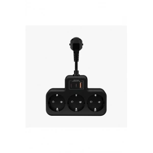 Çoklu Kablolu Priz Yüksek Gerilim Korumalı 3’lü Priz 1x Usb 2x Type-c Çıkışlı Grup Priz Çoğaltıcı Siyah