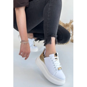 Gasta Beyaz Cilt Sarı Detaylı Bağcıklı Spor Ayakkabı