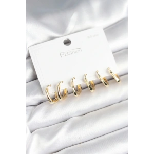 Gold Renk Pirinç Kare Halka Model 925 Ayar Gümüş Çivili Kadın Küpe Seti