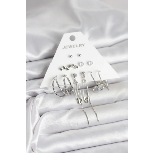 Gümüş Renk 6lı Pirinç Küpe Seti