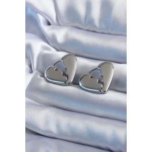 Gümüş Renk Kırık Kalp Model Pirinç Kadın Küpe