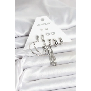 Gümüş Renk Pirinç 6 Çiftli Kadın Küpe Seti