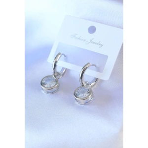 Gümüş Renk Zirkon Taşlı Pirinç Kadın Küpe