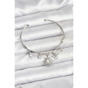 Güneş Charmlı Gümüş Renk Pirinç Kadın Bileklik