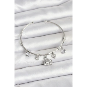 Kuğu Charmlı Gümüş Renk Kadın Bileklik