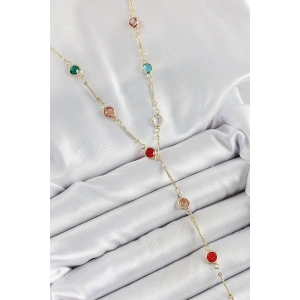 Pirinç Asorti Model Gold Renk Zirkon Taşlı Y Kolye