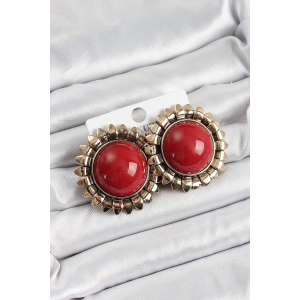 Pirinç Bordo Vintage Model Gold Renk Kadın Küpe