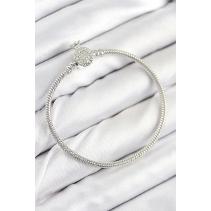 Pirinç Charm Zirkon Taşlı Taç Model Gümüş Renk Kadın Bileklik