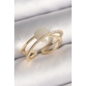 Pirinç Gold Renk Beyaz Kristal Kalp Model Zirkon Taş Detay Kadın Yüzük