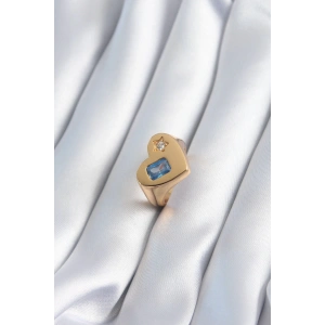 Pirinç Gold Renk Kalp Model Zirkon Taş Yıldız Detay Kadın Yüzük