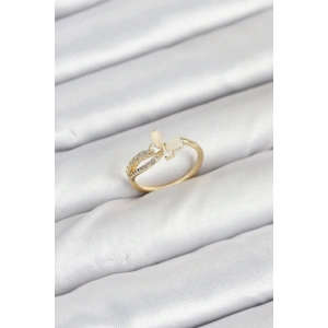 Pirinç Gold Renk Kelebek Zirkon Taşlı Kadın Yüzük