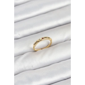 Pirinç Gold Renk Renkli Zirkon Taşlı Kadın Yüzük