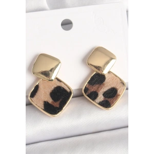 Pirinç Gold Renk Sallant Kare Leopar Desen Model Kadın Küpe