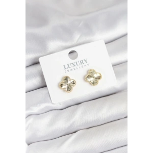 Pirinç Gold Renk Tekli Yonca Kadın Küpe