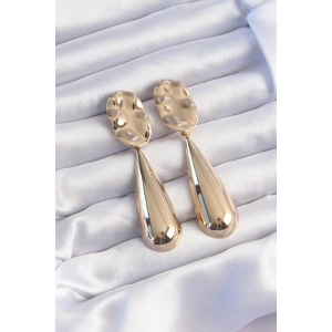 Pirinç Gold Renk Uzun Bombeli Ezme Plaka Küpe