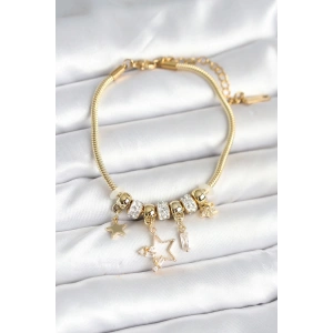Pirinç Gold Renk Yıldız Charmlı Kadın Bileklik
