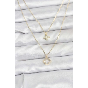 Pirinç Gold Renk Yonca Model 2li Kadın Kolye