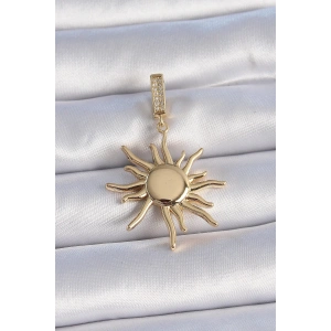 Pirinç Gold Renk Zirkon Taş Detaylı Güneş Model Ajda Charm