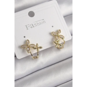 Pirinç Gold Renk Zirkon Taşlı 2Li Çiçek Model Kadın Küpe